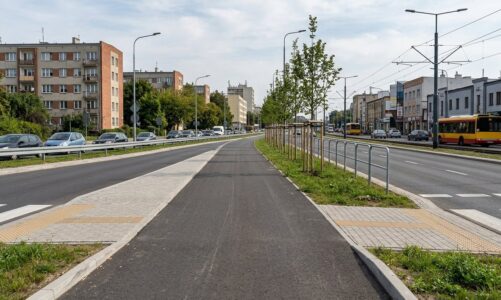 Postępy prac nad trasą rowerową wzdłuż ul. Dąbrowskiego w Łodzi