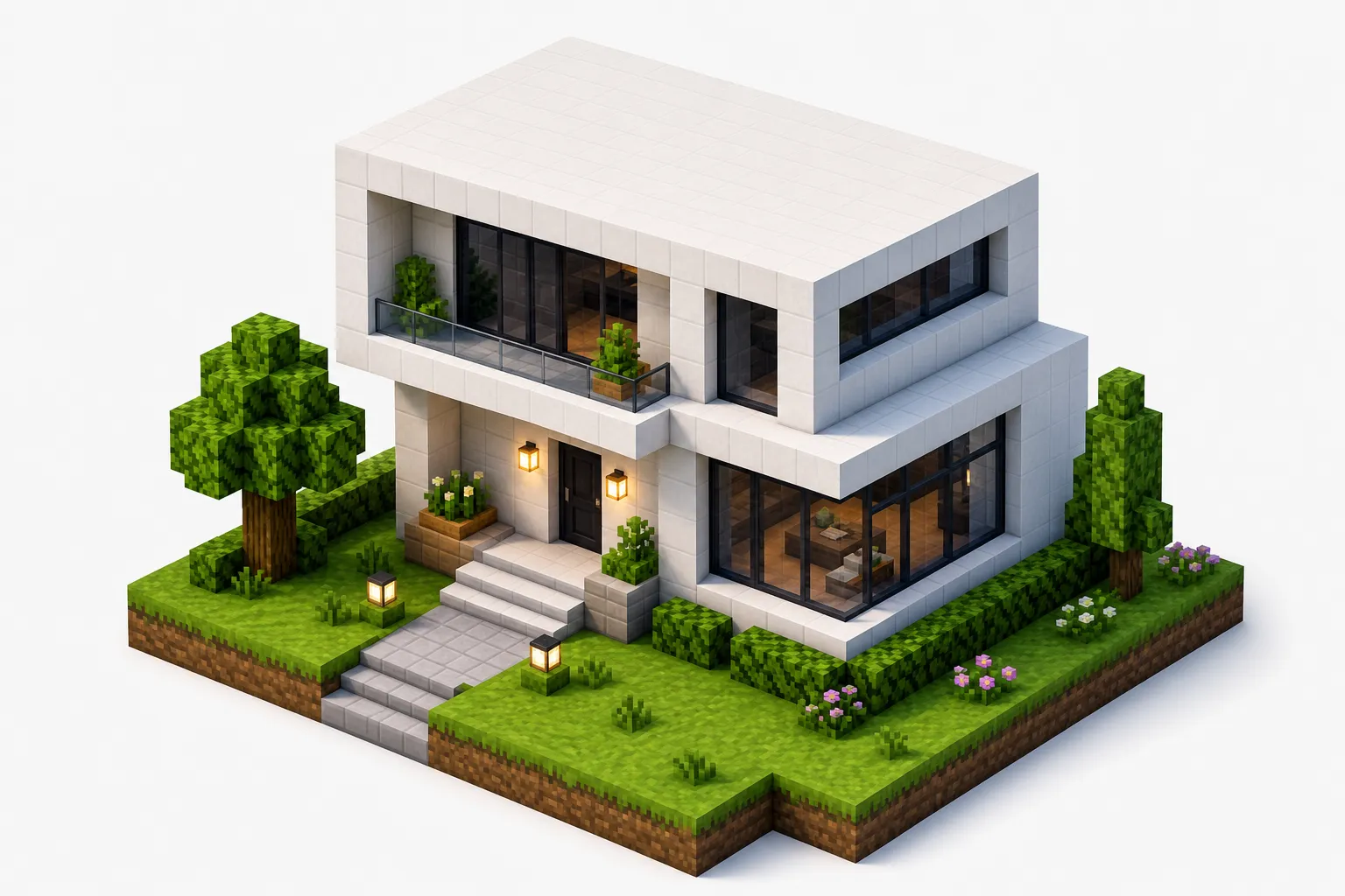 Budynek z białego betonu w Minecraft — ilustracja poglądowa