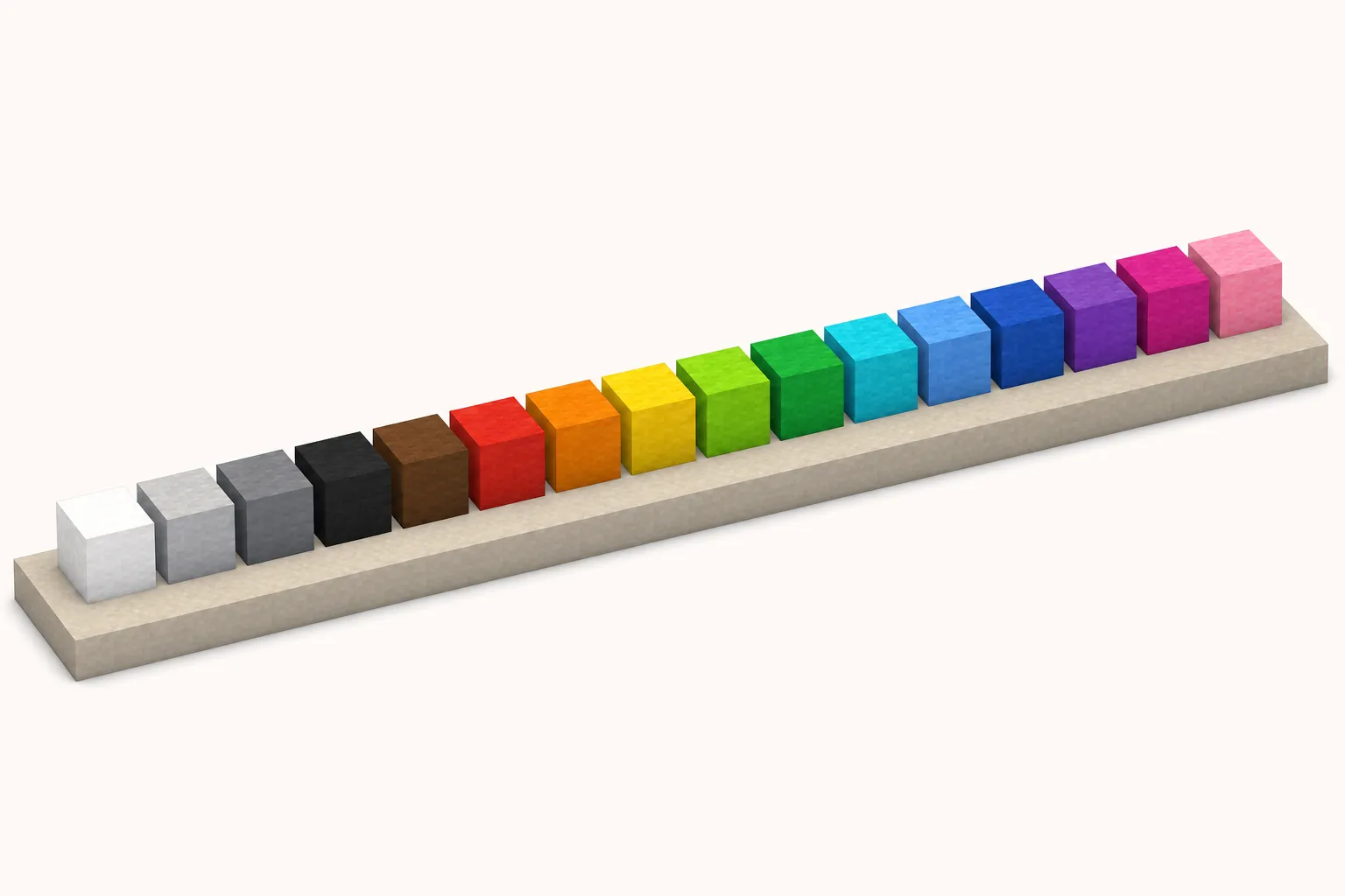 16 kolorów betonu w Minecraft ułożonych obok siebie — ilustracja poglądowa