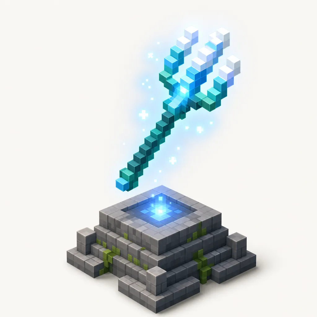 Zaklęty trójząb w Minecraft — ilustracja poglądowa broni z Przeszyciem i Lojalnością