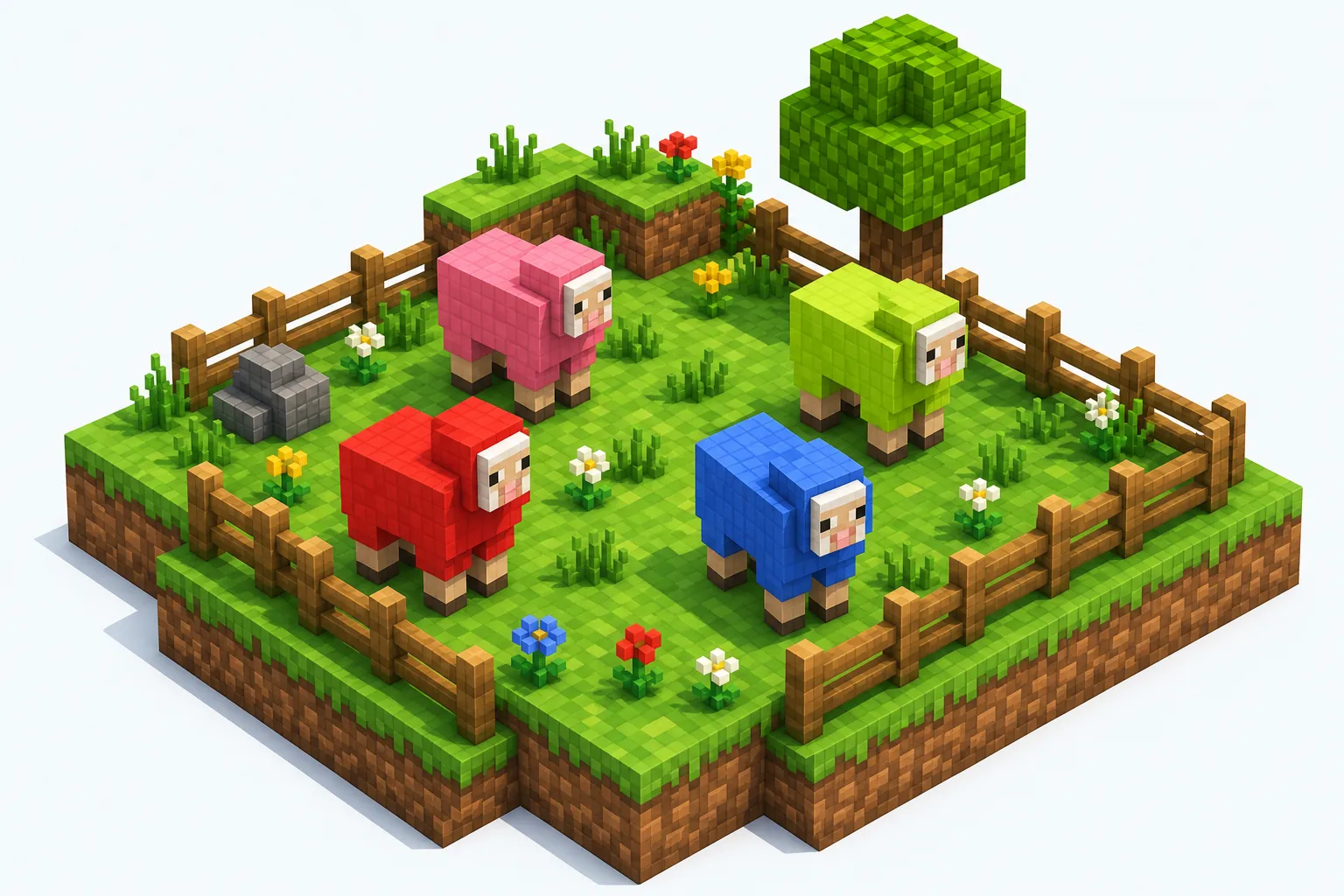 Kolorowe owce w Minecraft — ilustracja poglądowa