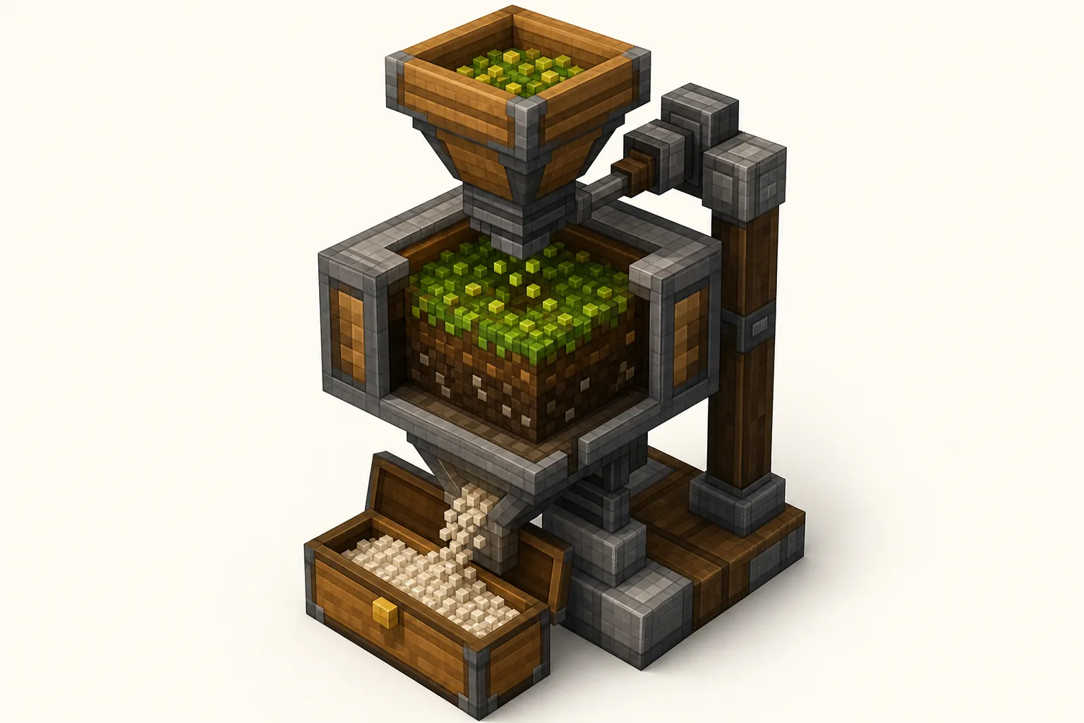 Automatyczna stacja z kompostownikiem w Minecraft — ilustracja poglądowa