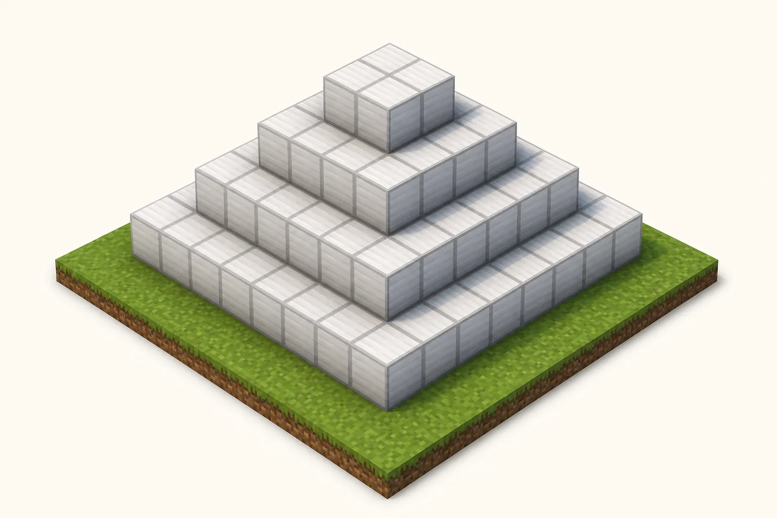 Piramida pod latarnię w Minecraft — warstwy 9x9, 7x7, 5x5 i 3x3 — ilustracja poglądowa